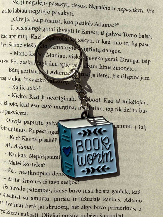Knygos formos „Bookworm“ raktų pakabukas