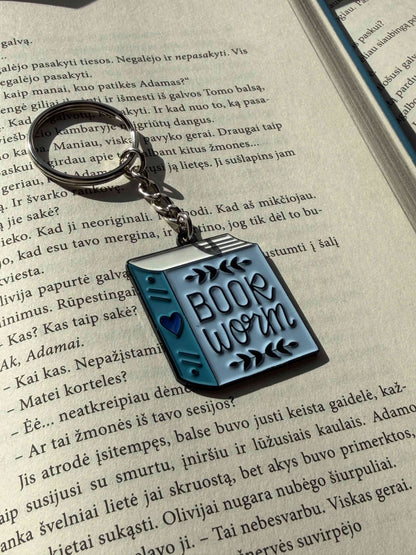 Knygos formos „Bookworm“ raktų pakabukas