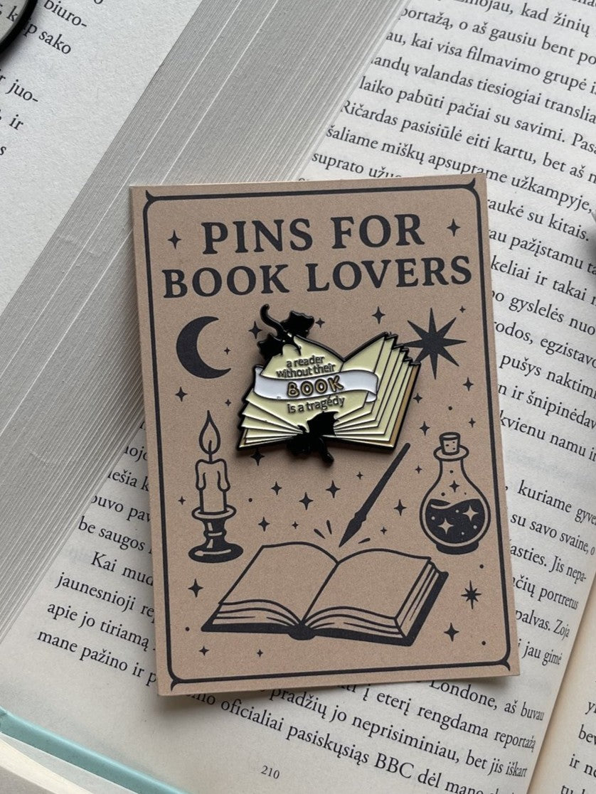 Pins "a reader without their BOOK is a tragedy"